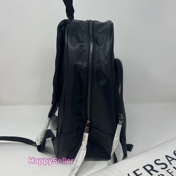 Versace Backpack Adjustable Straps Logo Medusa NEW Zippered Black Faux Leather main image 6